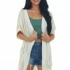 143 Story Cream Short Sleeve Pointelle Cutout Cardigan Tops