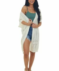 143 Story Cream Short Sleeve Pointelle Cutout Cardigan Tops 10 143 Story Cream Short Sleeve Pointelle Cutout Cardigan Tops