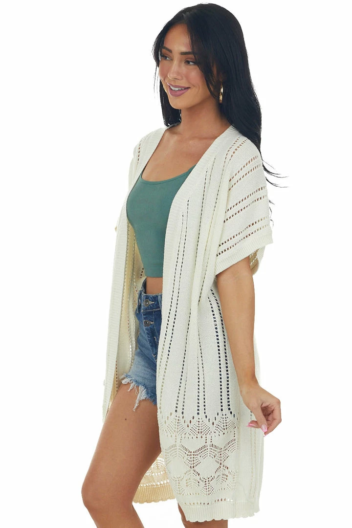 143 Story Cream Short Sleeve Pointelle Cutout Cardigan Tops 6 143 Story Cream Short Sleeve Pointelle Cutout Cardigan Tops