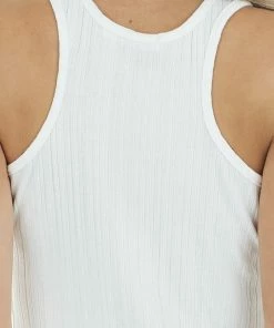 Entro Cream Sleeveless Ribbed Knit Top With Round Neckline
