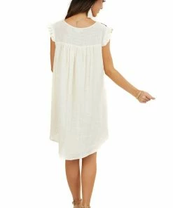 Umgee Cream Sleeveless Short Dress With Floral Embroidery Detail