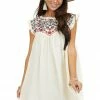 Umgee Cream Sleeveless Short Dress With Floral Embroidery Detail