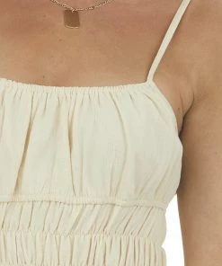 HYFVE Cream Sleeveless Ruched Waist Mini Dress Dresses 14 HYFVE Cream Sleeveless Ruched Waist Mini Dress Dresses