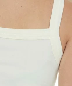 Aemi + Co Cream Square Neck Tiered Trim Knit Tank Top