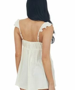 Umgee Cream Sweetheart Neckline Woven Tank Top Tops 12 Umgee Cream Sweetheart Neckline Woven Tank Top Tops
