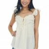 Umgee Cream Sweetheart Neckline Woven Tank Top Tops