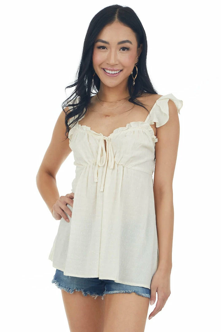 Umgee Cream Sweetheart Neckline Woven Tank Top Tops 3 Umgee Cream Sweetheart Neckline Woven Tank Top Tops