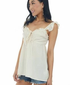 Umgee Cream Sweetheart Neckline Woven Tank Top Tops 11 Umgee Cream Sweetheart Neckline Woven Tank Top Tops