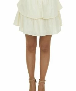 Hayden Bottoms Cream Swiss Dot Layered Ruffle Mini Skirt
