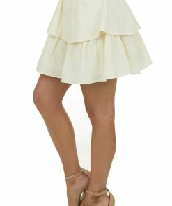 Hayden Bottoms Cream Swiss Dot Layered Ruffle Mini Skirt