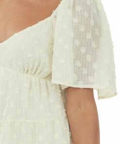 Flying Tomato Cream Swiss Dot Short Sleeve Babydoll Dress