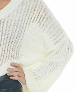 Fantastic Fawn Cream V Neck Long Sleeve Ribbed Knit Sweater