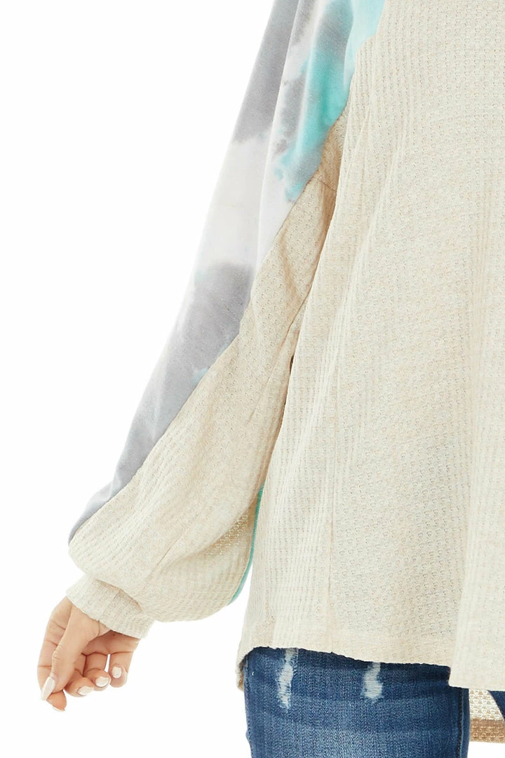American Chic Tops Cream Waffle Knit Long Sleeve Top With Tie Dye Detail 10 American Chic Tops Cream Waffle Knit Long Sleeve Top With Tie Dye Detail