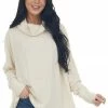 143 Story Tops Cream Wide Fit Cowl Neck Brushed Knit Top