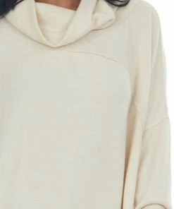 143 Story Tops Cream Wide Fit Cowl Neck Brushed Knit Top
