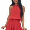 Haptics Dresses Crimson Halter Neck Elastic Waist Woven Romper