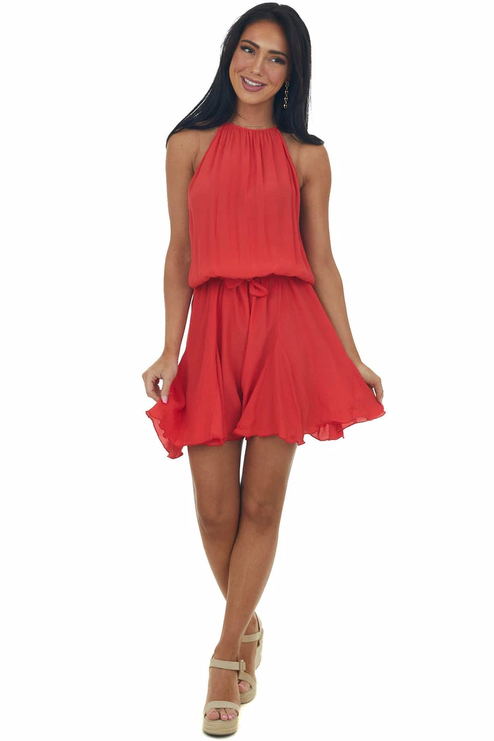 Haptics Dresses Crimson Halter Neck Elastic Waist Woven Romper 4 Haptics Dresses Crimson Halter Neck Elastic Waist Woven Romper