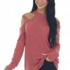 143 Story Crimson Cold Shoulder Mock Neck Knit Top Tops