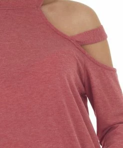 143 Story Crimson Cold Shoulder Mock Neck Knit Top Tops