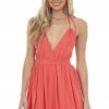 HYFVE Coral Halter Tie Open Back Woven Mini Dress Dresses