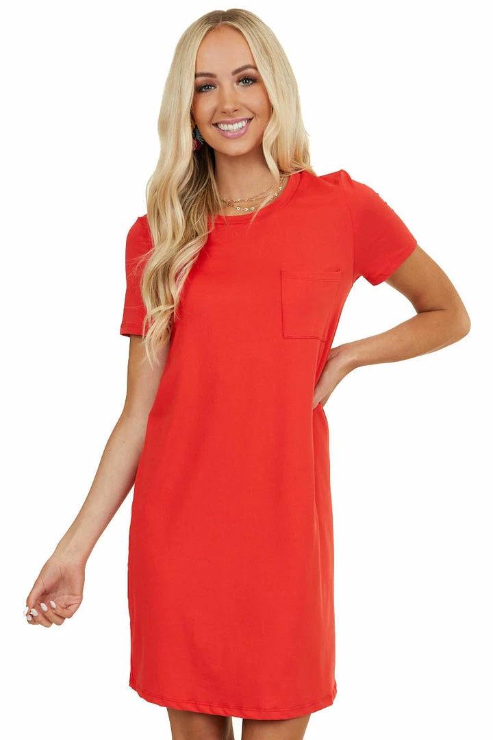 Entro Crimson Short Sleeve Soft Knit Mini Dress With Chest Pocket Dresses 3 Entro Crimson Short Sleeve Soft Knit Mini Dress With Chest Pocket Dresses