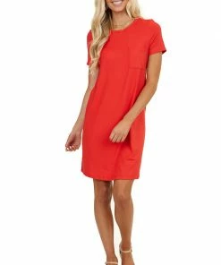Entro Crimson Short Sleeve Soft Knit Mini Dress With Chest Pocket Dresses 20 Entro Crimson Short Sleeve Soft Knit Mini Dress With Chest Pocket Dresses