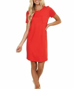Entro Crimson Short Sleeve Soft Knit Mini Dress With Chest Pocket Dresses 19 Entro Crimson Short Sleeve Soft Knit Mini Dress With Chest Pocket Dresses