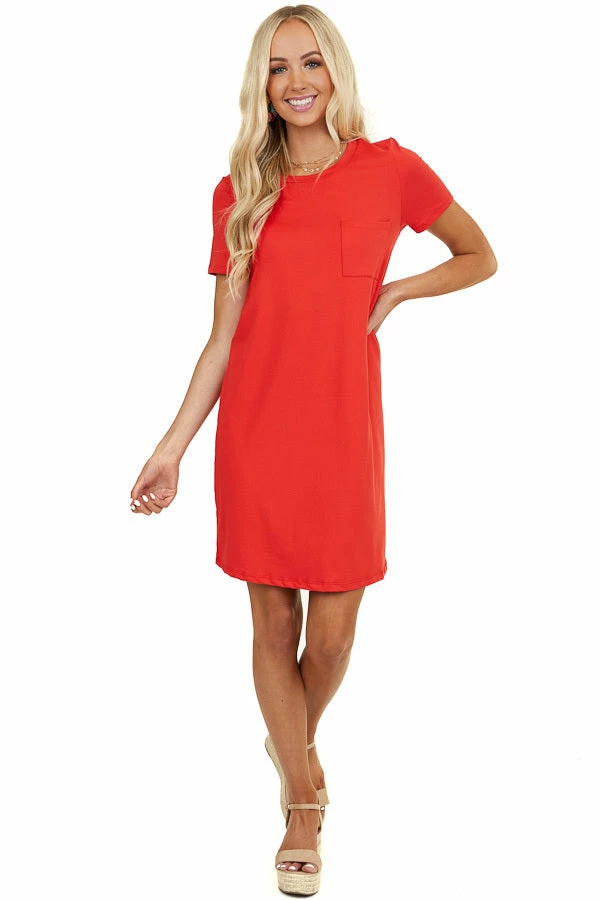 Entro Crimson Short Sleeve Soft Knit Mini Dress With Chest Pocket Dresses 4 Entro Crimson Short Sleeve Soft Knit Mini Dress With Chest Pocket Dresses
