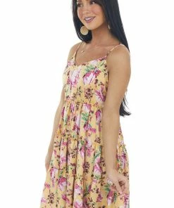 Umgee Daffodil Floral Ruffle Tiered Short Dress Dresses
