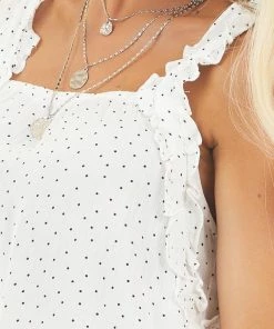 Hem & Thread Tops Daisy White Polka Dot Tank Top With Ruffle Details And Tie 25 Hem & Thread Tops Daisy White Polka Dot Tank Top With Ruffle Details And Tie