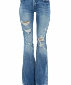 American Fit Dark Acid Wash High Rise Heavy Distressed Bell Bottom Jeans Bottoms