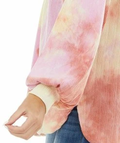 BiBi Dark Coral Tie Dye Knit Top With Long Bubble Sleeves Tops