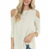 CY Fashion Dark Cream Cold Shoulder Top With Back Criss Cross Detail Tops