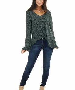 143 Story Dark Green Long Sleeve Top With Silver Thread Details