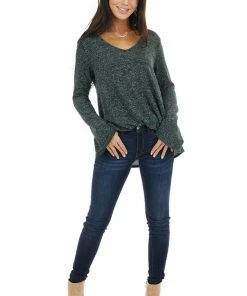 143 Story Dark Green Long Sleeve Top With Silver Thread Details
