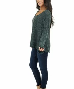 143 Story Dark Green Long Sleeve Top With Silver Thread Details