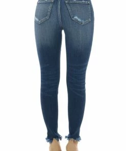 KanCan Dark High Rise Frayed Slit Hem Skinny Jeans
