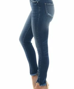 KanCan Dark High Rise Frayed Slit Hem Skinny Jeans