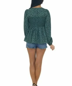 Miss Sparkling Dark Juniper Dalmatian Smocked Babydoll Blouse Tops 12 Miss Sparkling Dark Juniper Dalmatian Smocked Babydoll Blouse Tops