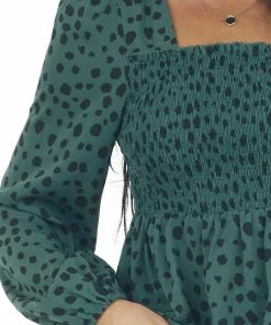 Miss Sparkling Dark Juniper Dalmatian Smocked Babydoll Blouse Tops 13 Miss Sparkling Dark Juniper Dalmatian Smocked Babydoll Blouse Tops