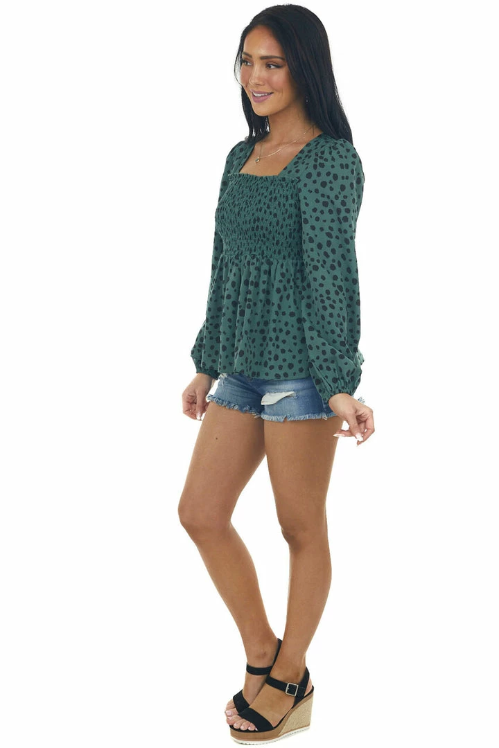 Miss Sparkling Dark Juniper Dalmatian Smocked Babydoll Blouse Tops 6 Miss Sparkling Dark Juniper Dalmatian Smocked Babydoll Blouse Tops