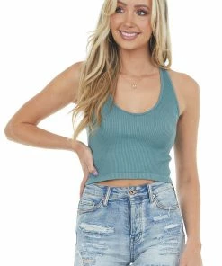 DYNAMIC Dark Juniper Ribbed Knit Racerback Crop Tank