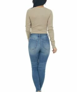 143 Story Dark Khaki Henley Zipper Long Sleeve Bodysuit