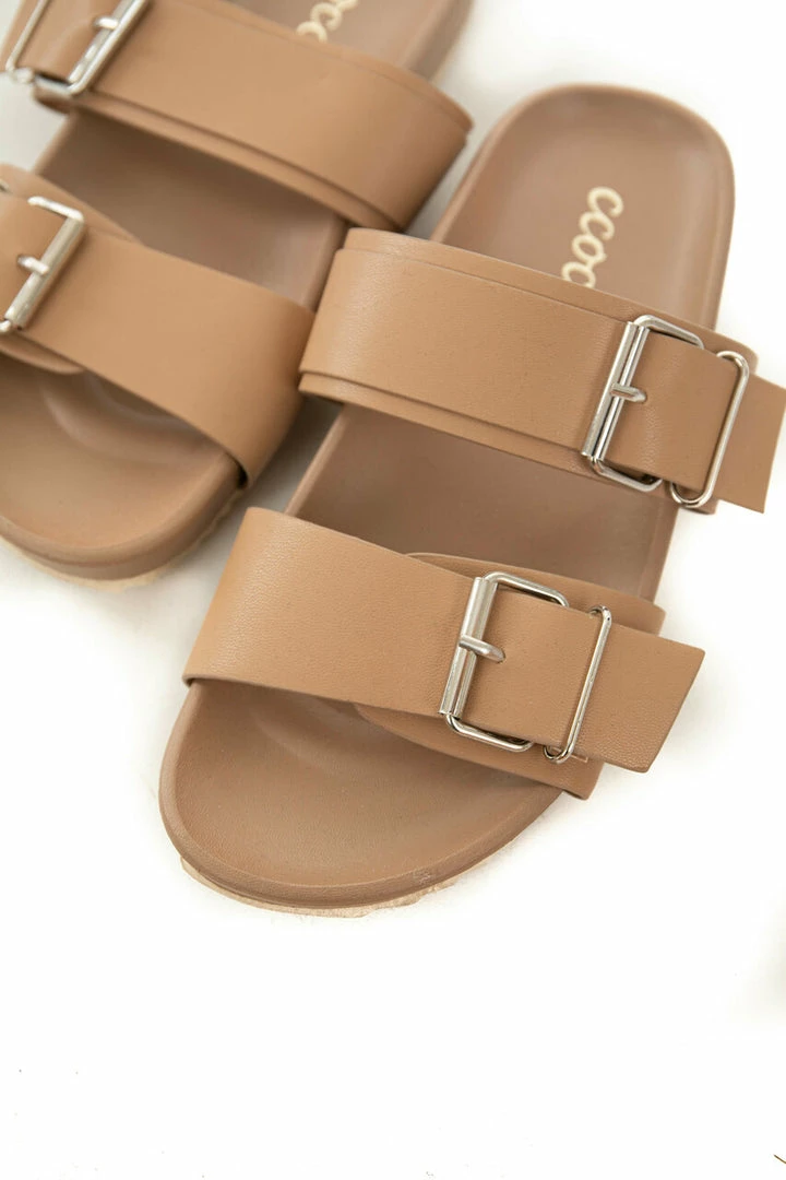 CCOCCI Dark Latte Double Buckle Strap Slide Sandals 8 CCOCCI Dark Latte Double Buckle Strap Slide Sandals