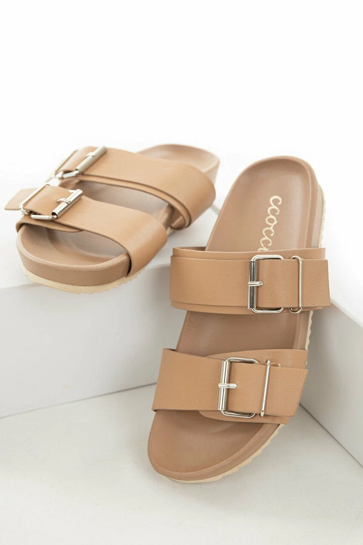 CCOCCI Dark Latte Double Buckle Strap Slide Sandals 7 CCOCCI Dark Latte Double Buckle Strap Slide Sandals