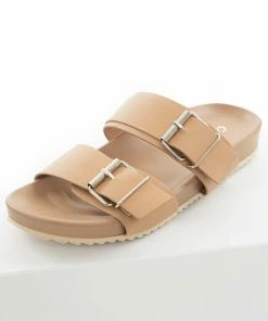CCOCCI Dark Latte Double Buckle Strap Slide Sandals