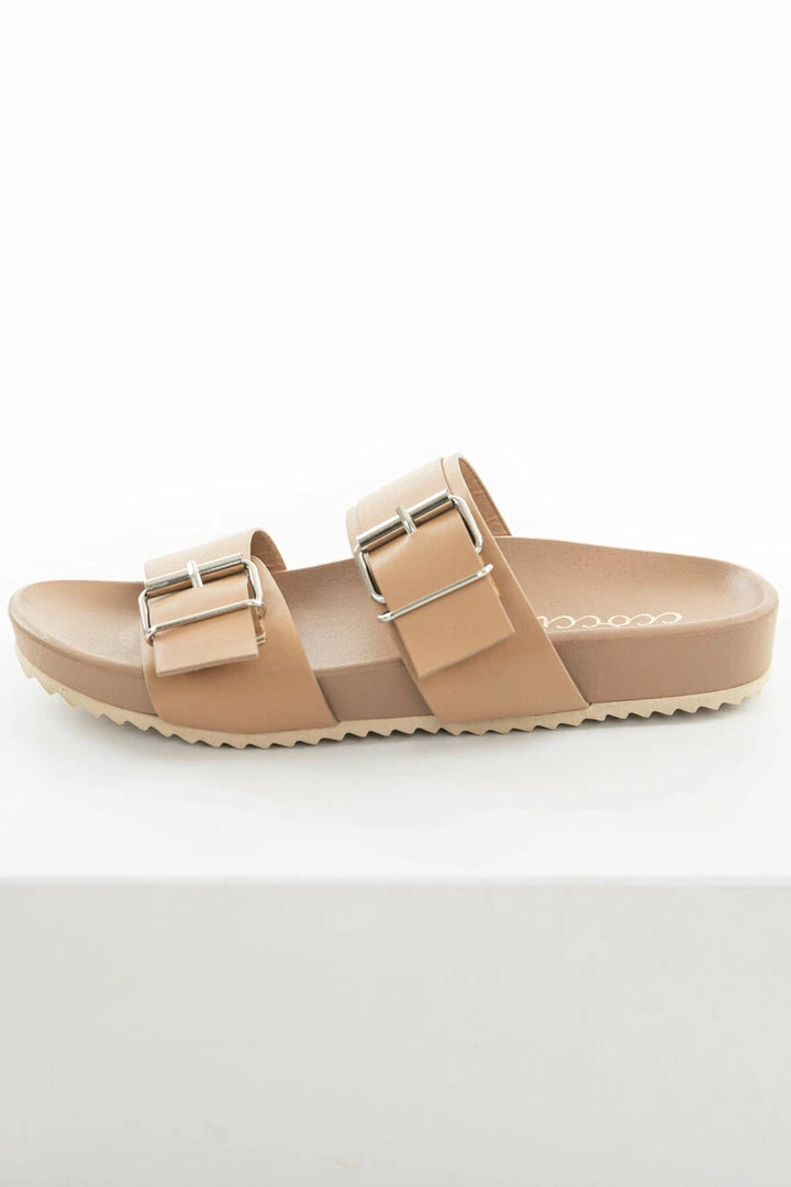 CCOCCI Dark Latte Double Buckle Strap Slide Sandals 4 CCOCCI Dark Latte Double Buckle Strap Slide Sandals