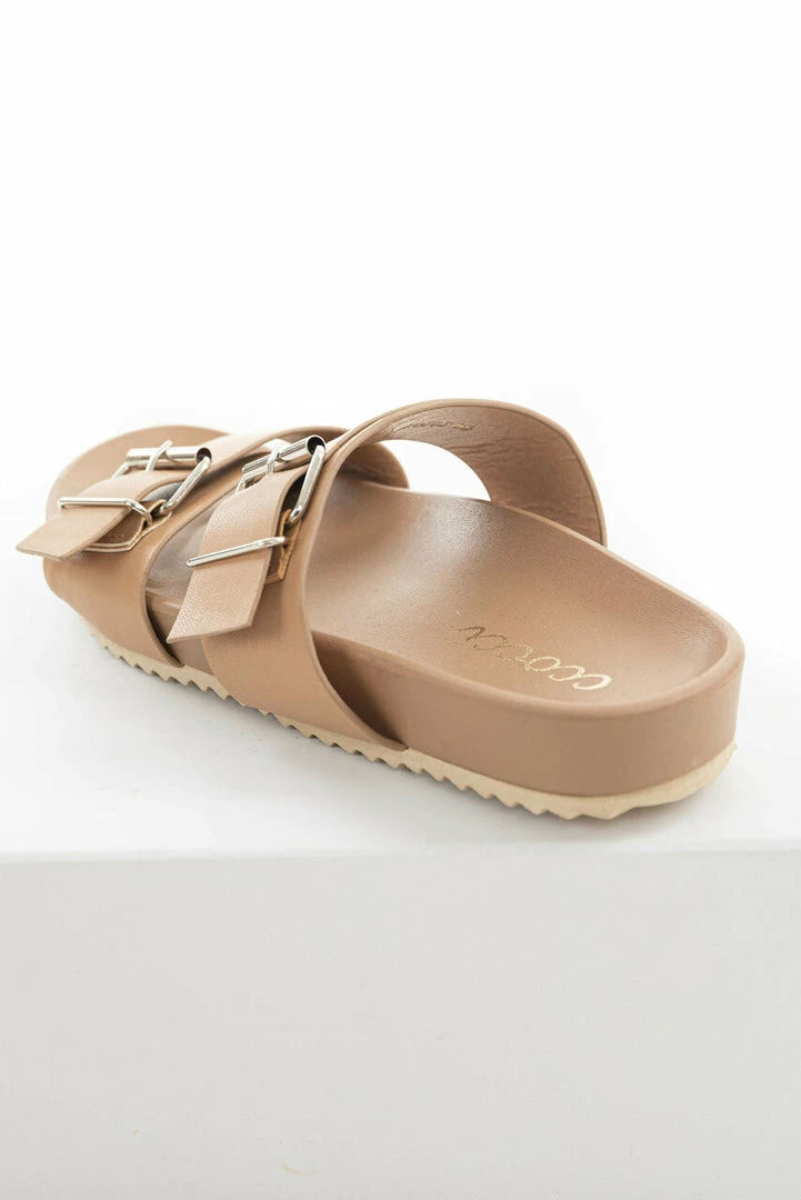 CCOCCI Dark Latte Double Buckle Strap Slide Sandals 5 CCOCCI Dark Latte Double Buckle Strap Slide Sandals