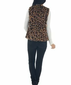 Style Melody Dark Latte Leopard Faux Fur Vest Outerwear