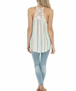 Staccato Tops Dark Mauve Multicolor Striped Tank Top With Keyhole Detail 24 Staccato Tops Dark Mauve Multicolor Striped Tank Top With Keyhole Detail
